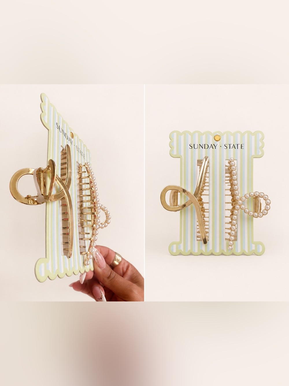 Gold Pearl Accent Hair Clips - Set of 2